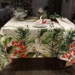Mantel de lino Hojas y bayas